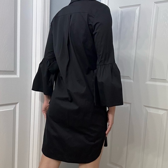 MONICA NERA Shirt Dress Tunic Black Minimalist Academia Tie Sleeve Size Small - Picture 3 of 7